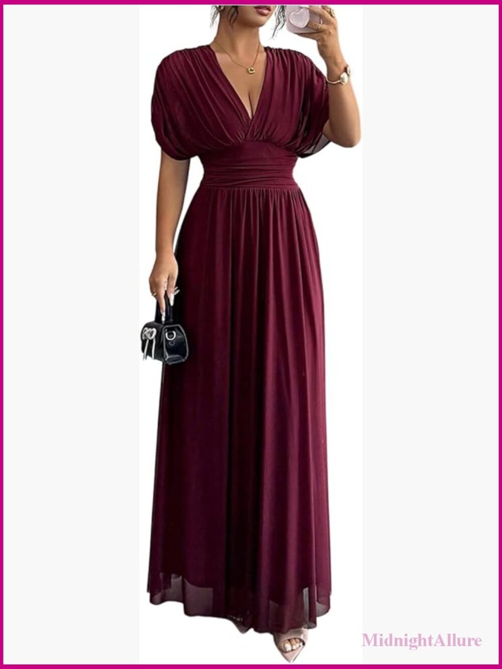 Cinched Waist Cocktail Dress Wrap Ruched Flowy Elegant Summer Wedding Guest